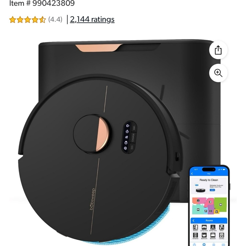 Black Robot Vacuum & Mop Cleaner with App Control